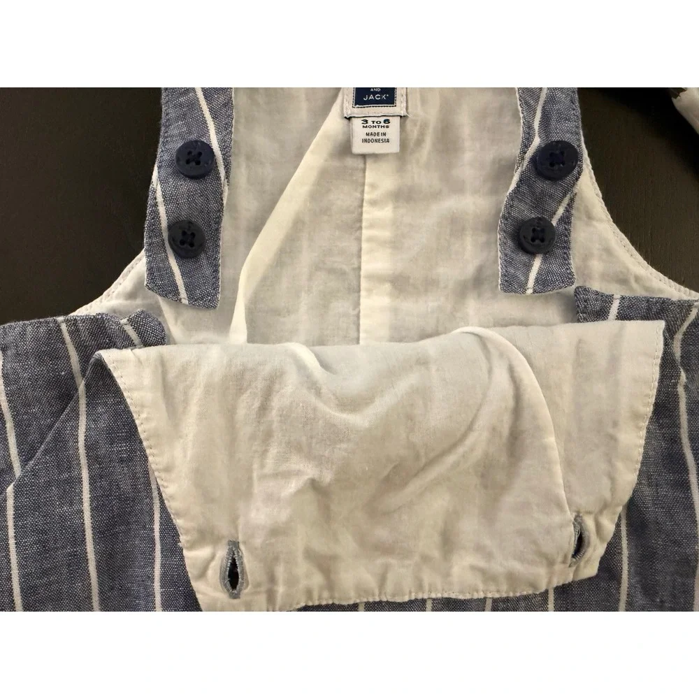 Janie and Jack Baby Linen Railroad Romper Boys 3-6m‎ Blue Striped One-Piece